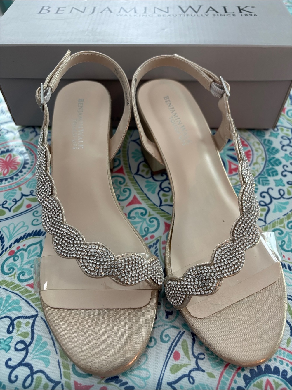 Benjamin Walk Champagne Rhinestone Heels Size 7